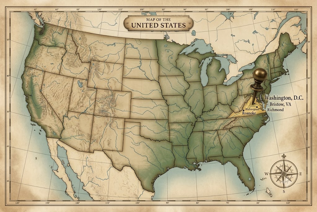 Map of US with Bristow Pin