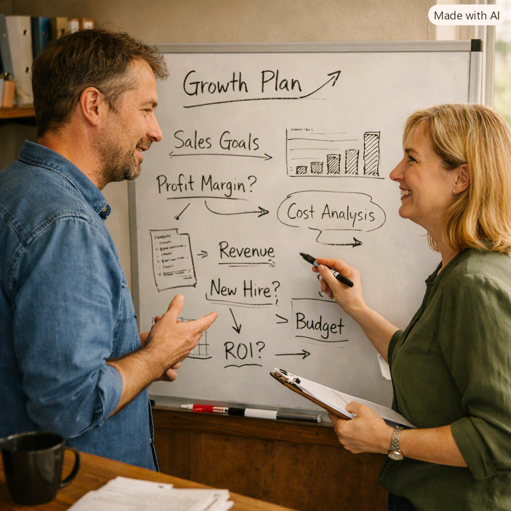 Business owner and bookkeeper thinking business not just accounting rules